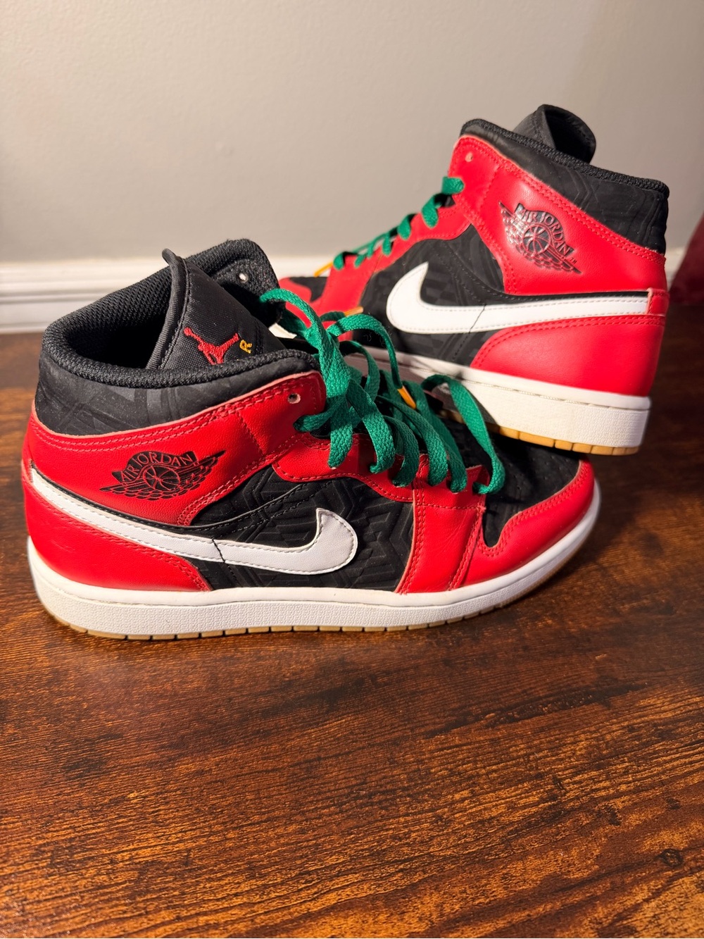 Men's Nike Air JordansHigh-Top Athletic Sneakers in Red/Black with White emblem